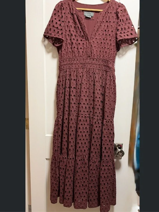 Anthropologie Maeve The Somerset Maxi Dress Eyelet Edition Tiered Smocked Waist - Picture 5 of 7